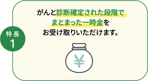 がんと診断確定された段階でまとまった一時金をお受け取りいただけます。