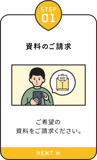【STEP01：資料のご請求】ご希望の資料をご請求ください。
