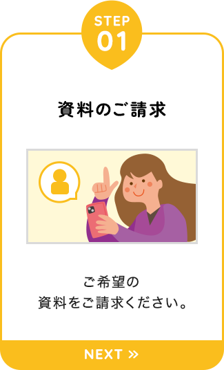 【STEP01：資料のご請求】ご希望の資料をご請求ください。