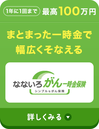 【1年に1回まで最高100万円】まとまった一時金で幅広くそなえる【なないろがん一時金保険】詳しくみる
